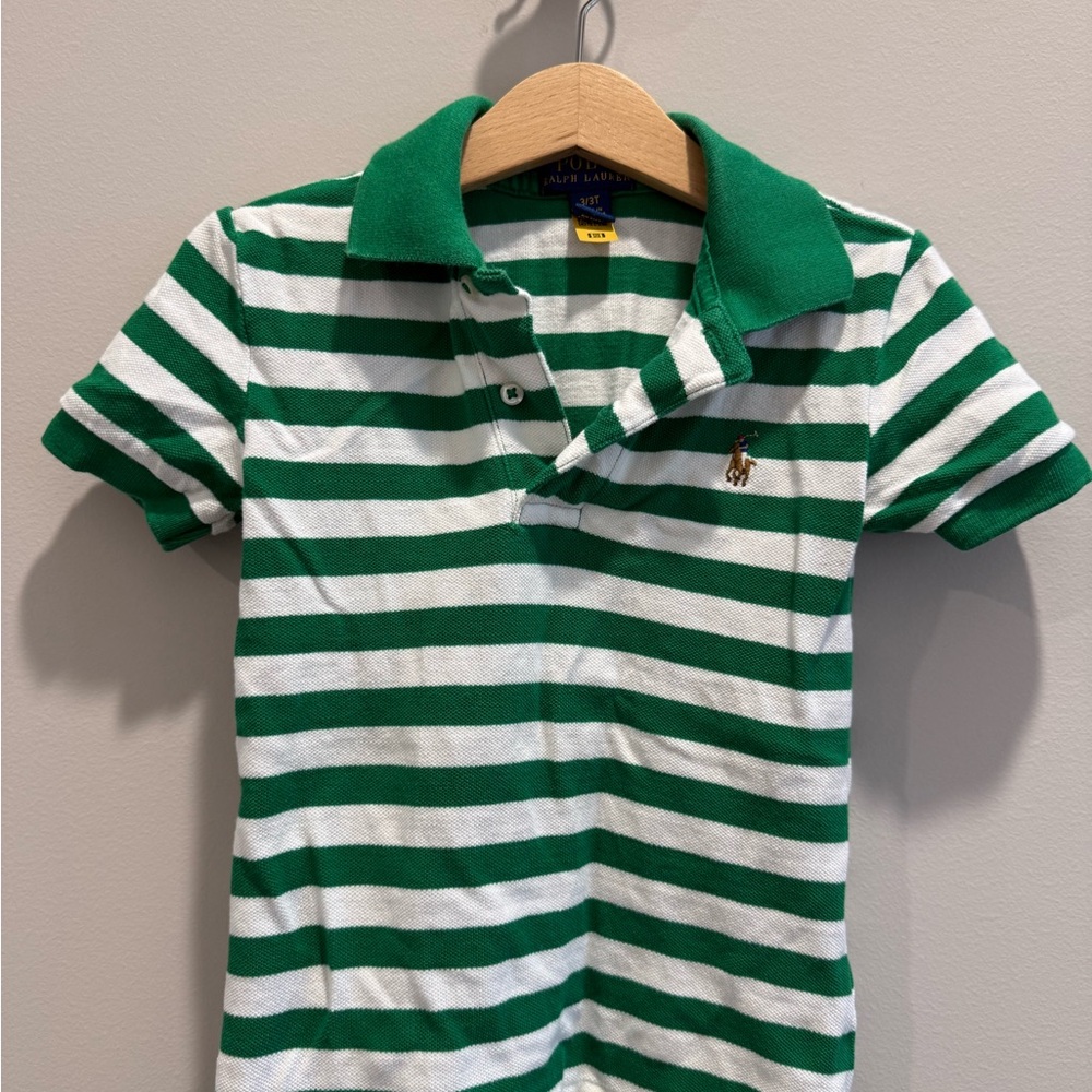 Ralph Lauren Green and White Striped Polo Shirt